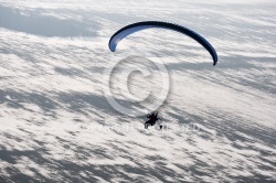 Paragliding motorized or paramotor buggy seen from the sky in Fr