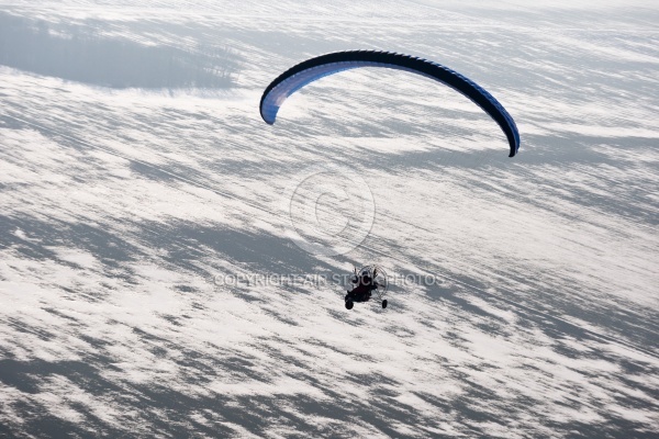 Paragliding motorized or paramotor buggy seen from the sky in Fr