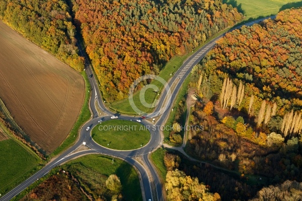 Rond point Bruyères-le-Châtel vue du ciel en Automne